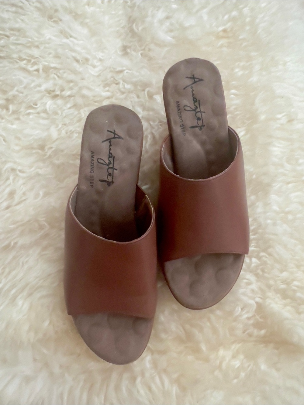 NWOT Amaztep Leather Open Toed Patform Mule Sandals size 8